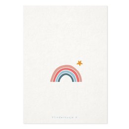 Colorful rainbow with a star on a white background. Postcard with the message "comfort & love".