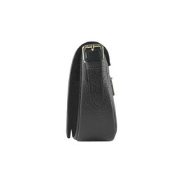 RB1002A | Borsa a Tracolla in Vera Pelle Made in Italy con Tracolla removibile in pelle e attacchi con fibbie in metallo Oro Lucido - Colore Nero - Dimensioni: cm 26 x 20 x 10