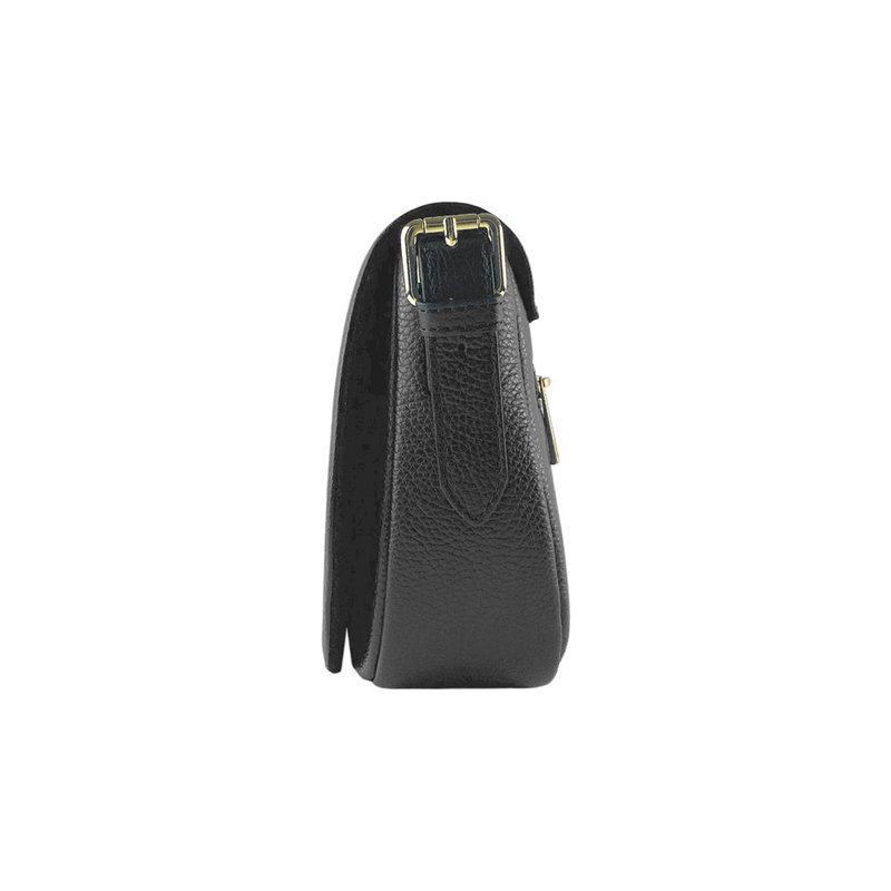 RB1002A | Borsa a Tracolla in Vera Pelle Made in Italy con Tracolla removibile in pelle e attacchi con fibbie in metallo Oro Lucido - Colore Nero - Dimensioni: cm 26 x 20 x 10