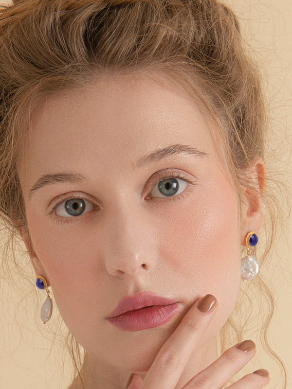 Lapis And Keshi Pearl Earrings