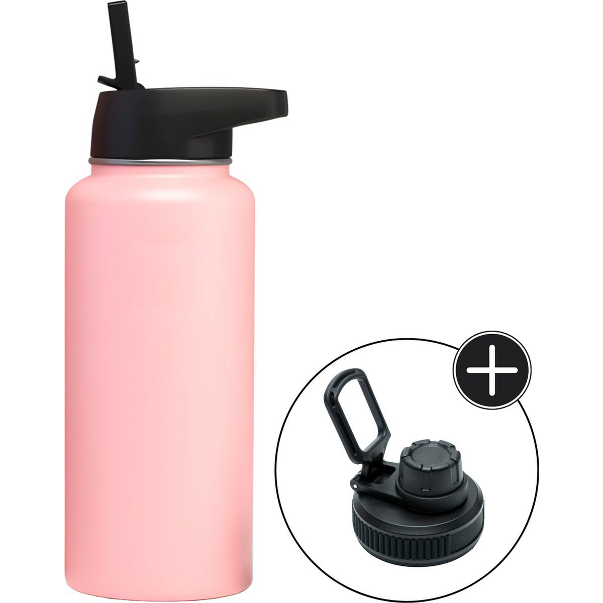 Stainless Steel Water Bottle - 1 Litre - With Straw - Pink