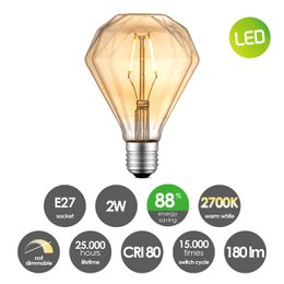 Home Sweet Home Led Diamond E27 D95 2W 180Lm 2700K Amber