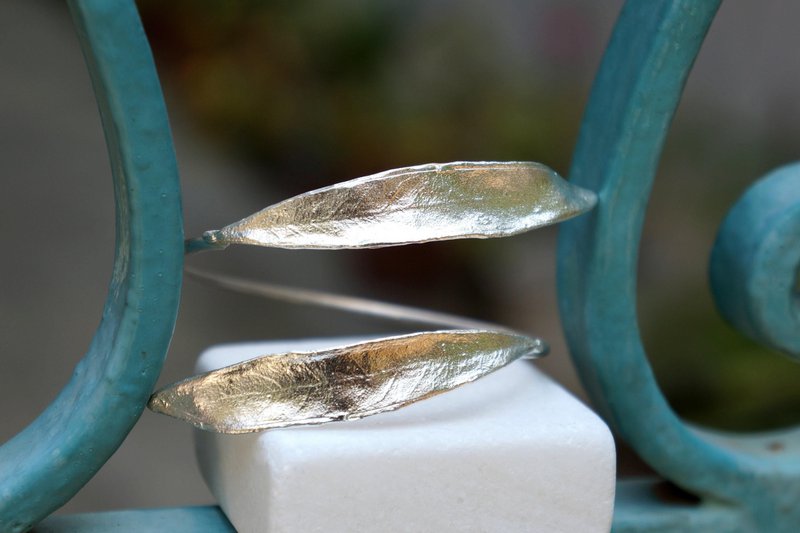 Gold Olive Leaf Bracelet, Gold-Plated Sterling Silver Jewelry, Silver Cuff, Gift for Her, Birthday Gift for Women, Handmade Jewelry