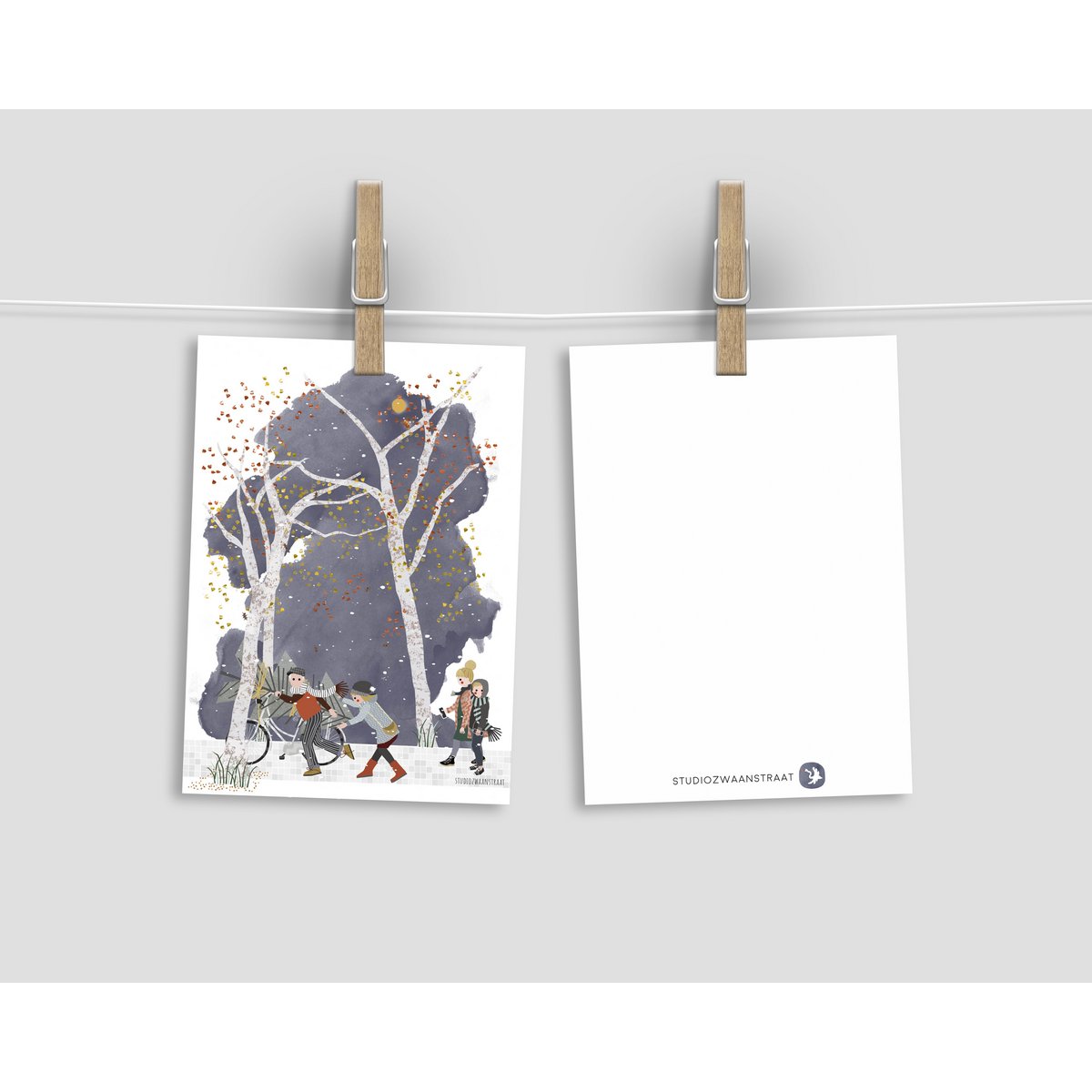 postcard - series 'Christmas' - 'how to get that tree home' - parents and teenagers