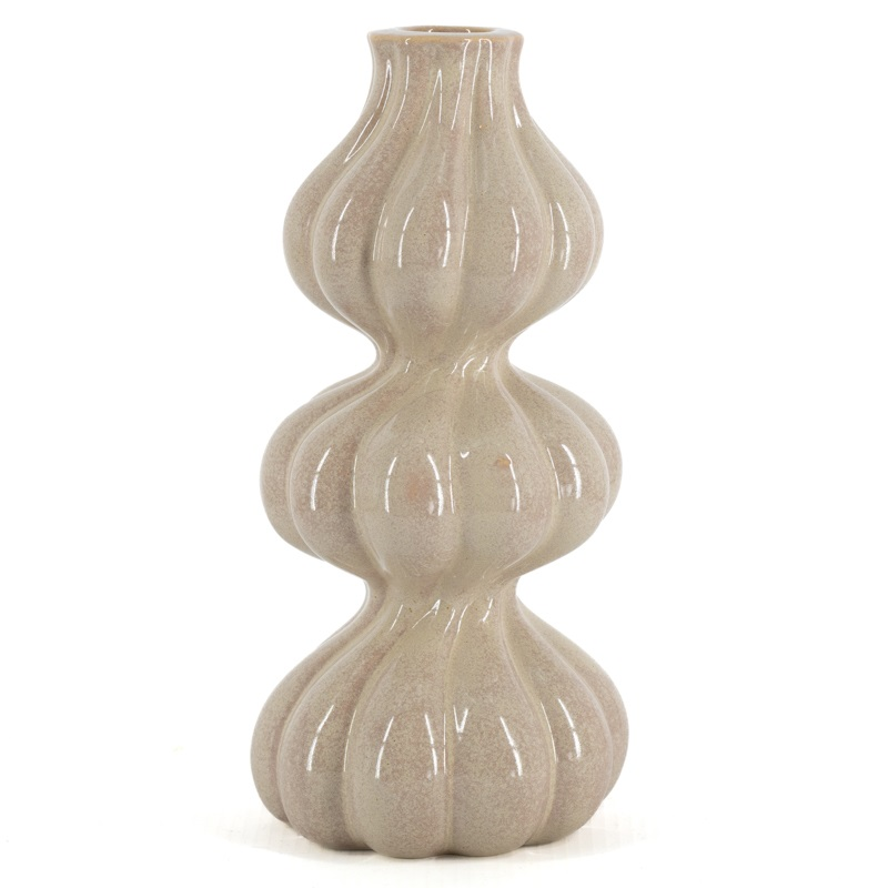 Earthenware candle holder trio beige