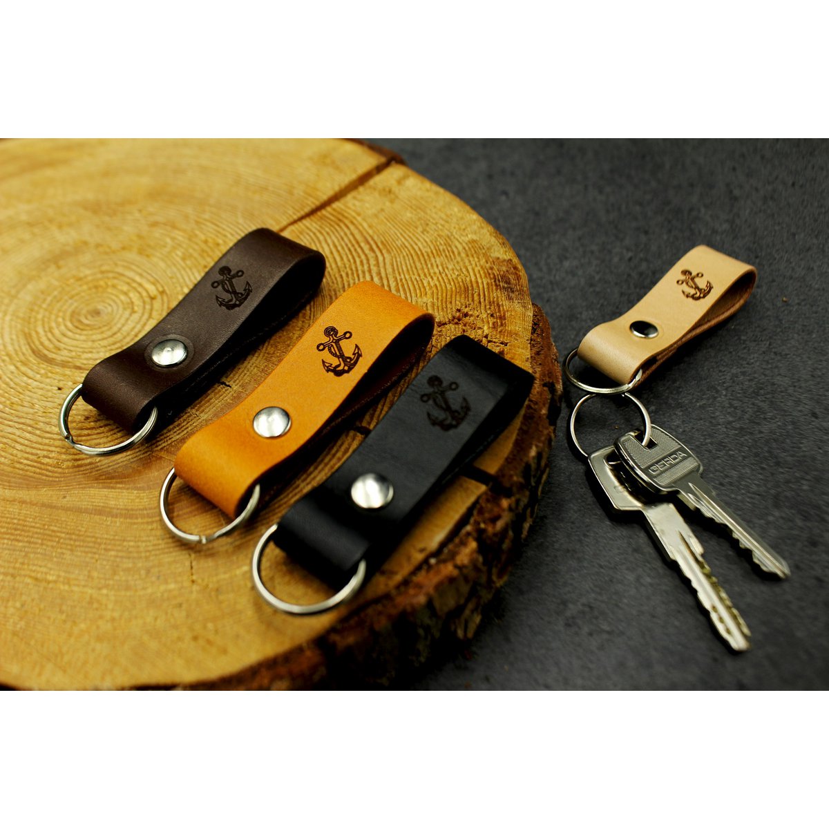 Leather keychain/ keyfob - anchor, sailing theme