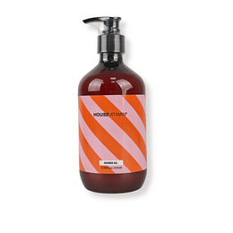 Orange and white striped vegan shower gel pump bottle, green tea scent, 510ml