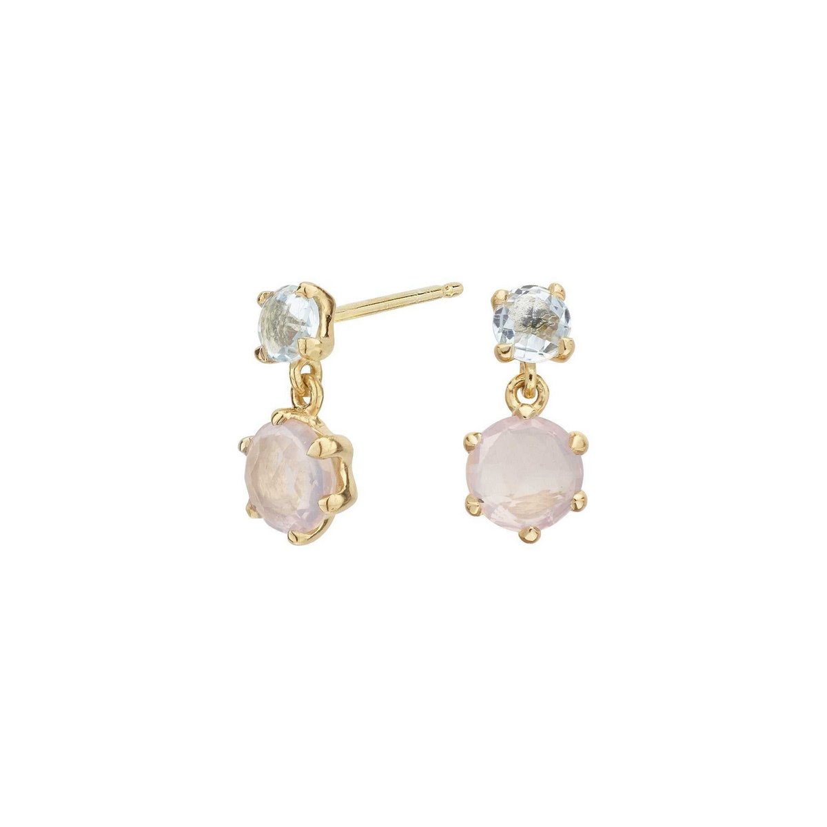 18k gold plated rose quartz and blue topaz earrings