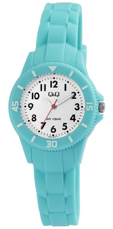 Montre Q&Q pour enfants/jeunes avec bracelet en silicone, 10 ATM, bleu clair