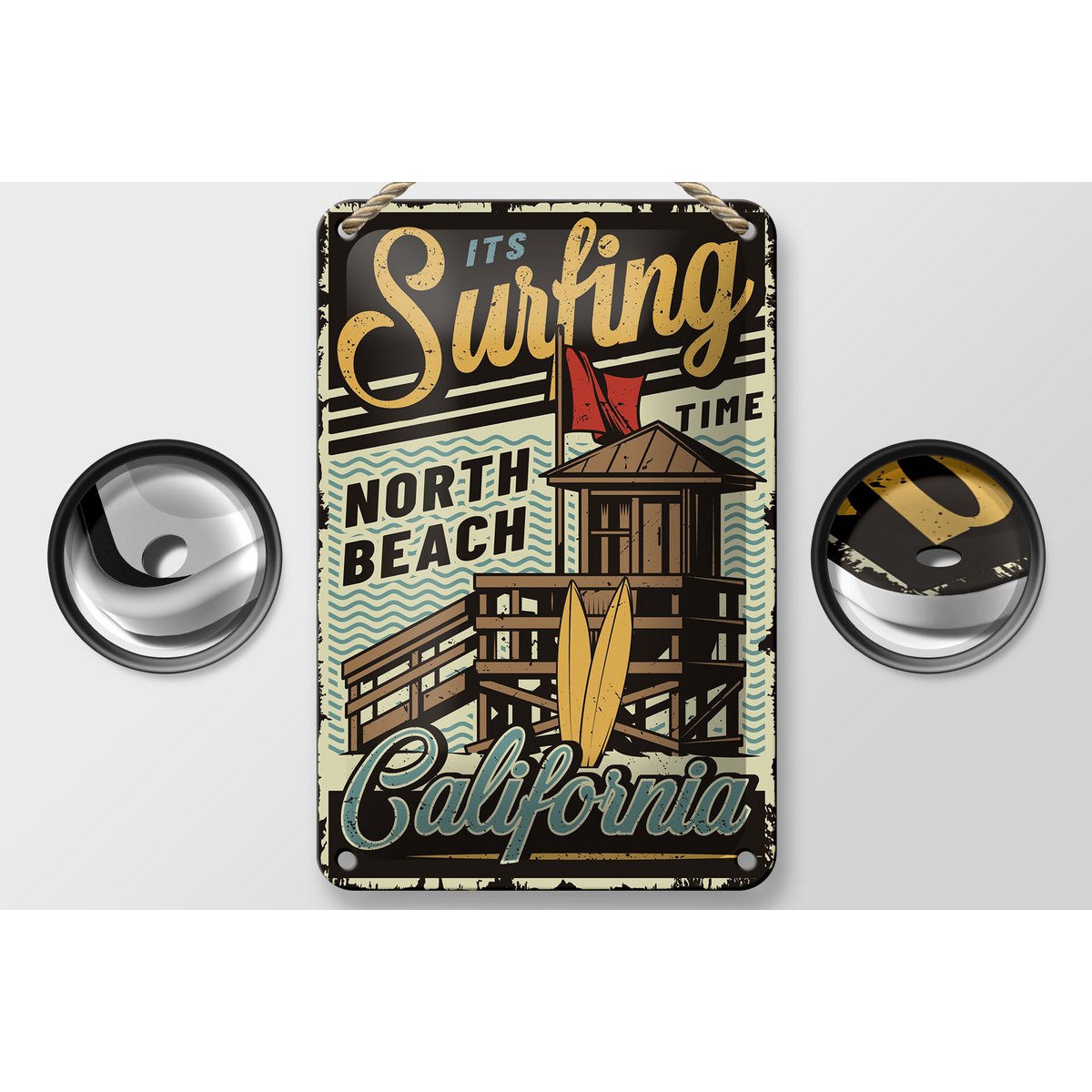 Blechschild California 12x18cm ist Surfing time north beach Dekoration