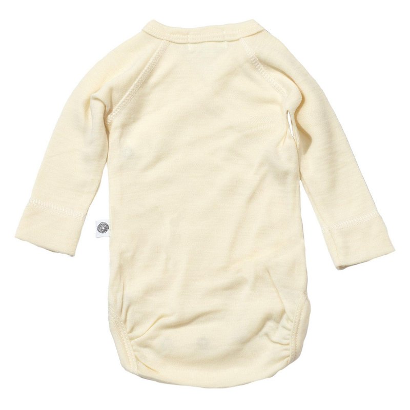 Woolen wrap-over romper long sleeves - Merino wool - Natural