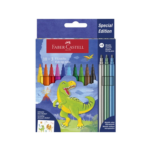 Filzstift FC Dino 10x Ständer. Farbe + 3x Metallic-Farbe inkl. Dino-Aufkleber aus Pappe