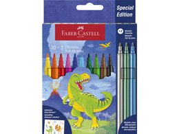 Felt-tip pen FC Dino 10x stand. Color + 3x metallic color incl. dino stickers in cardboard