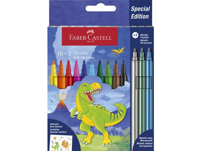 Filzstift FC Dino 10x Ständer. Farbe + 3x Metallic-Farbe inkl. Dino-Aufkleber aus Pappe