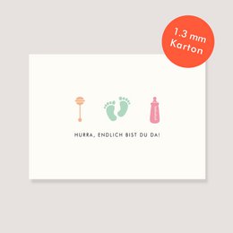 Postkarte Naturkarton - "Hurra, endlich bist du da!"