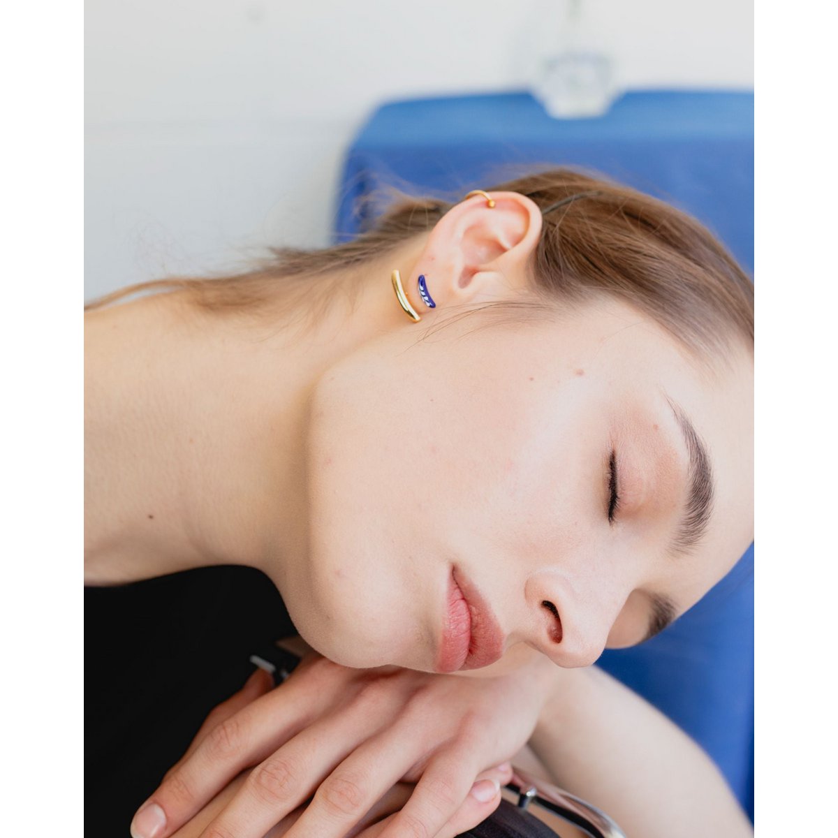 Enamel front-and-back Earrings — Blue & Gold