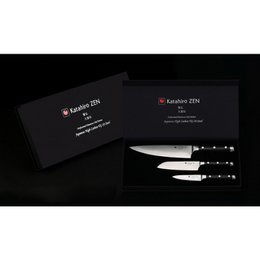 KATAHIRO ZEN  3-tlg  Damast Kochmesser-Set- Chefmesser, Santokumesser, Schälmesser mit Bambus Magnet-Messerhalter