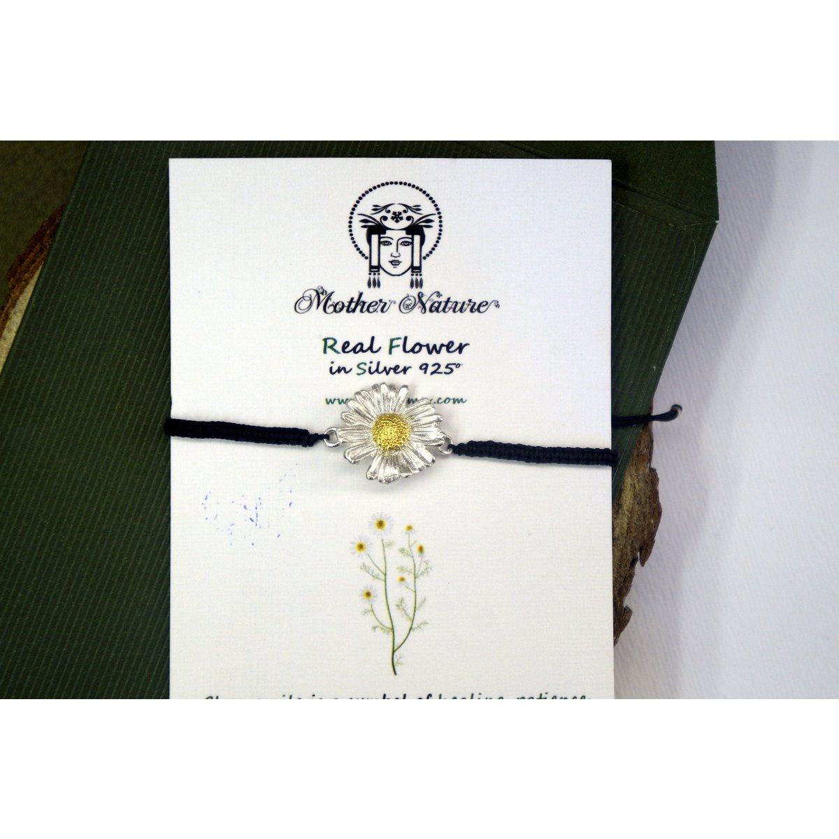 Bracelet fleur de camomille : bijoux en macramé faits à la main (argent sterling)