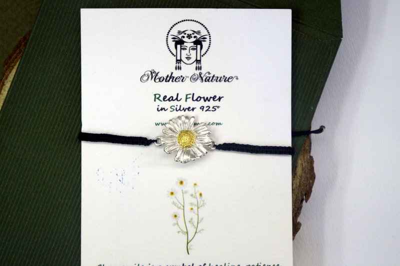 Bracelet fleur de camomille : bijoux en macramé faits à la main (argent sterling)
