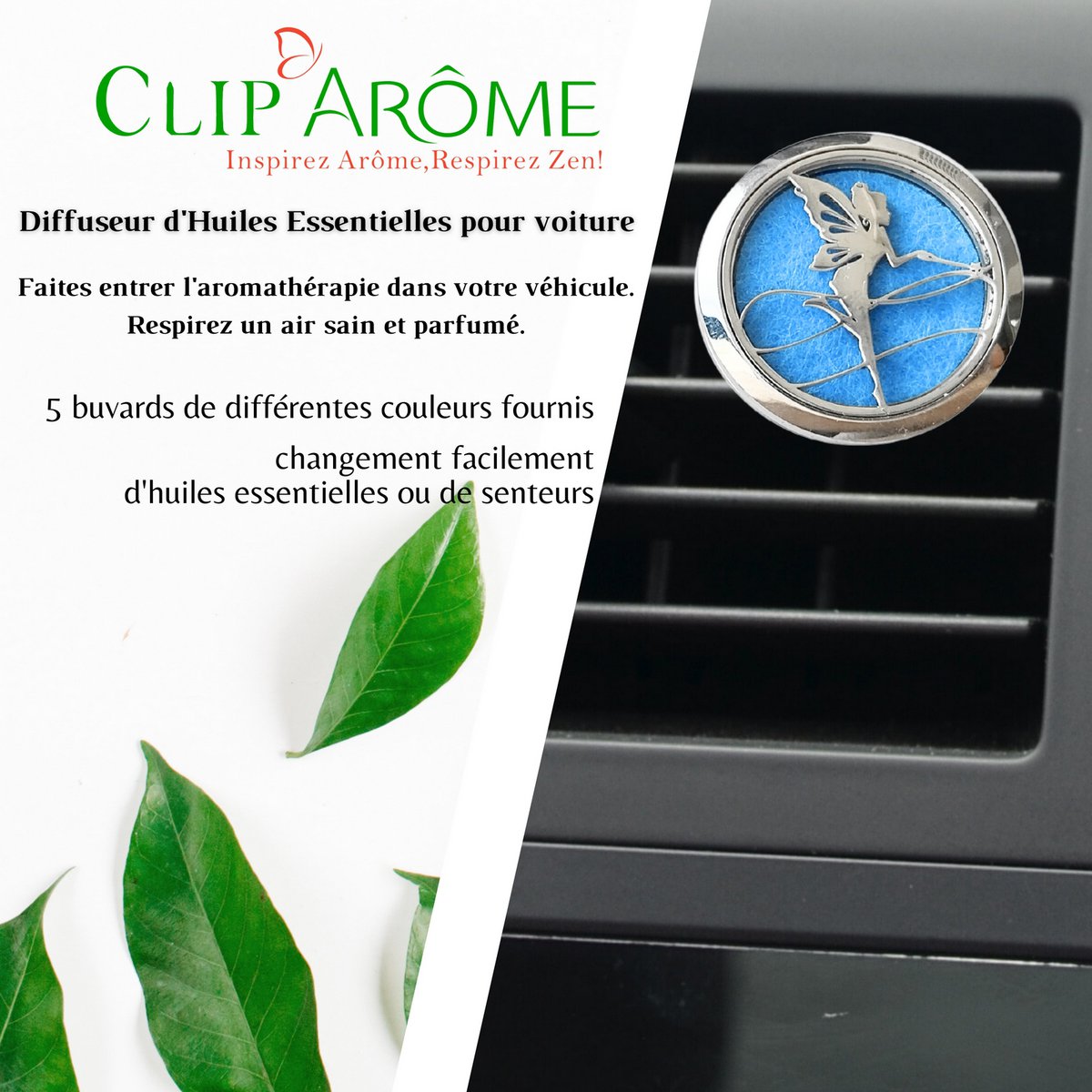 Car Diffuser Clip'Arôme - Angel - Stainless Steel with Blotters - Decorative Aromatherapy Accessory - Gift Idea