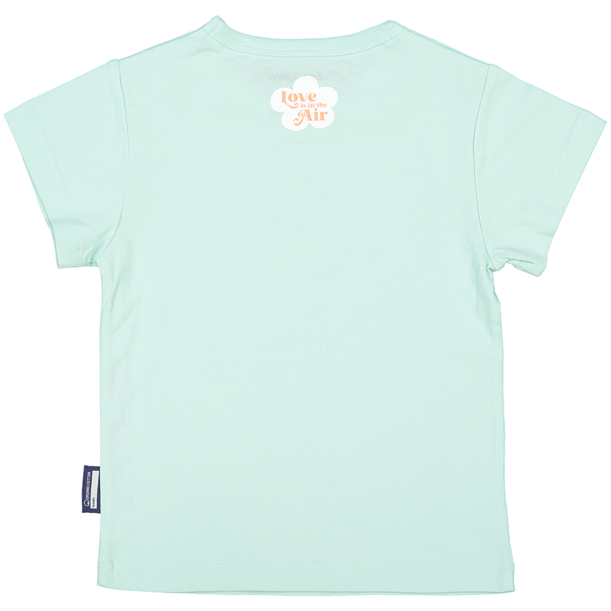 T-shirt dziecięcy z krótkim rękawem, bawełna organiczna, kolor niebieski, różowy flaming