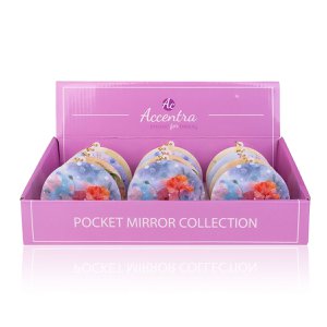 Pocket mirror with floral print and key ring