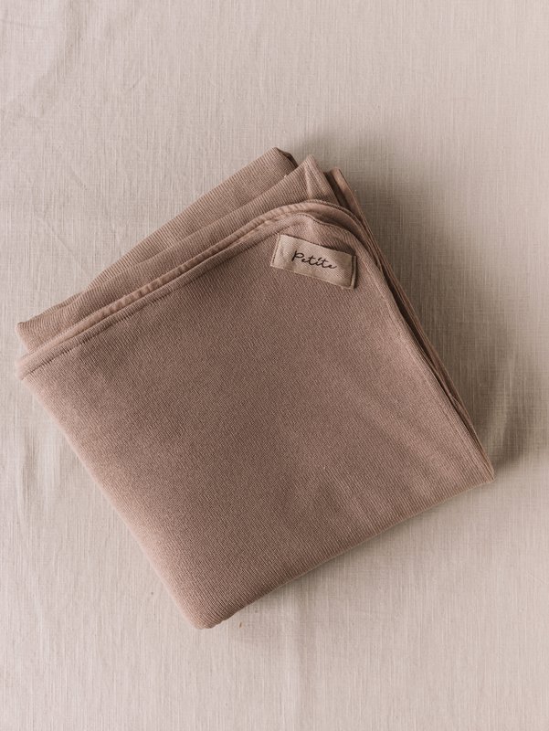 Couverture tricot + mousseline / beige foncé