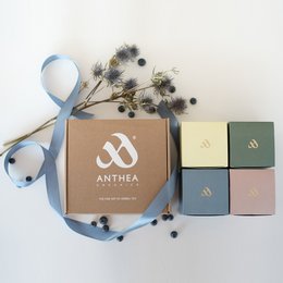 Award-winning tea gift box containing four assorted tea varieties in a rustic, natural-themed box.