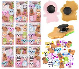  A set of 6 kawaii-style shoe charms featuring a variety of cute animal designs in pastel colors.