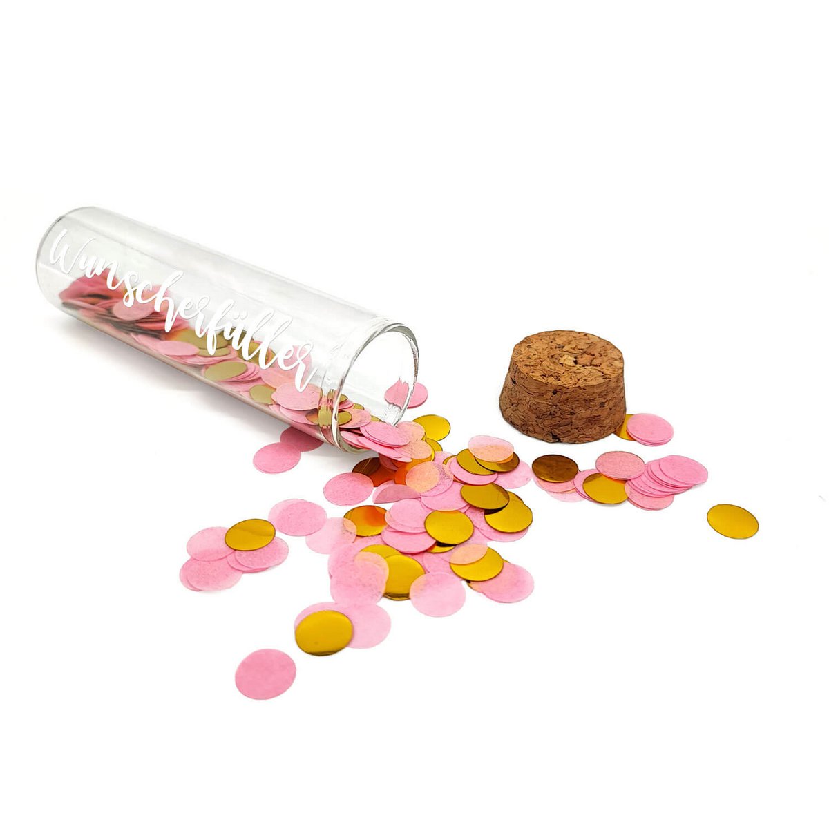 Geldcadeaukoker “WUNSCHERFULLLER”, wit met roze confetti