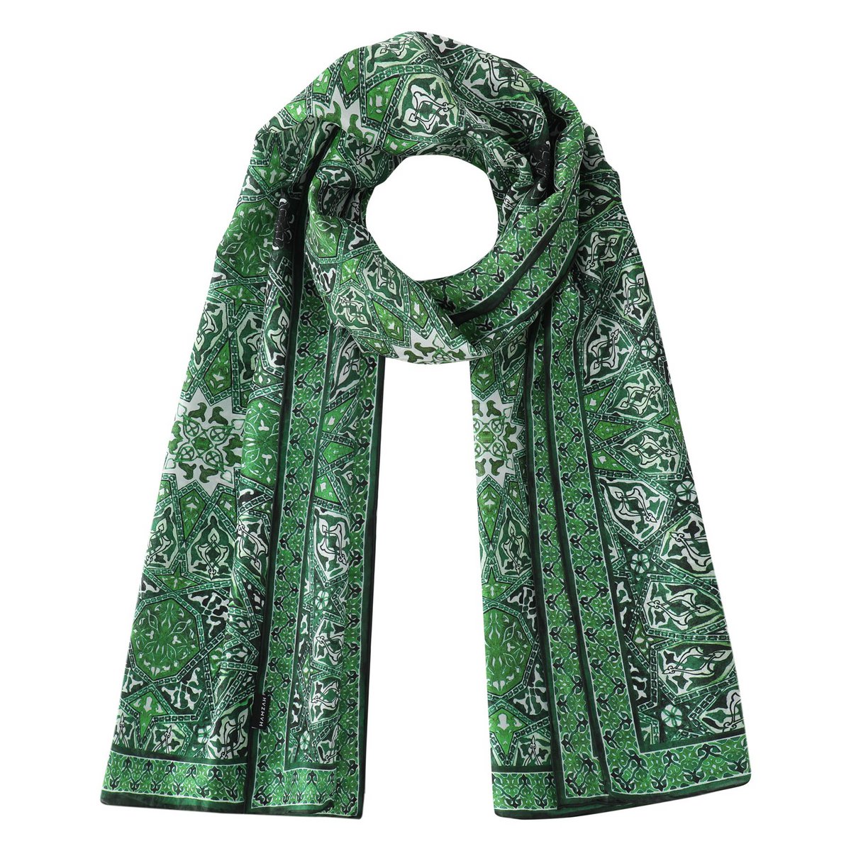 Bufanda de cuello de seda verde estampado turco