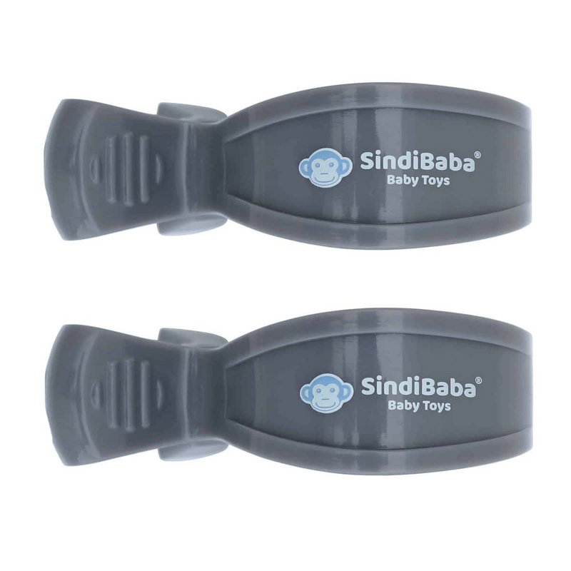 Baby toy fastening clips in gray - set of 2