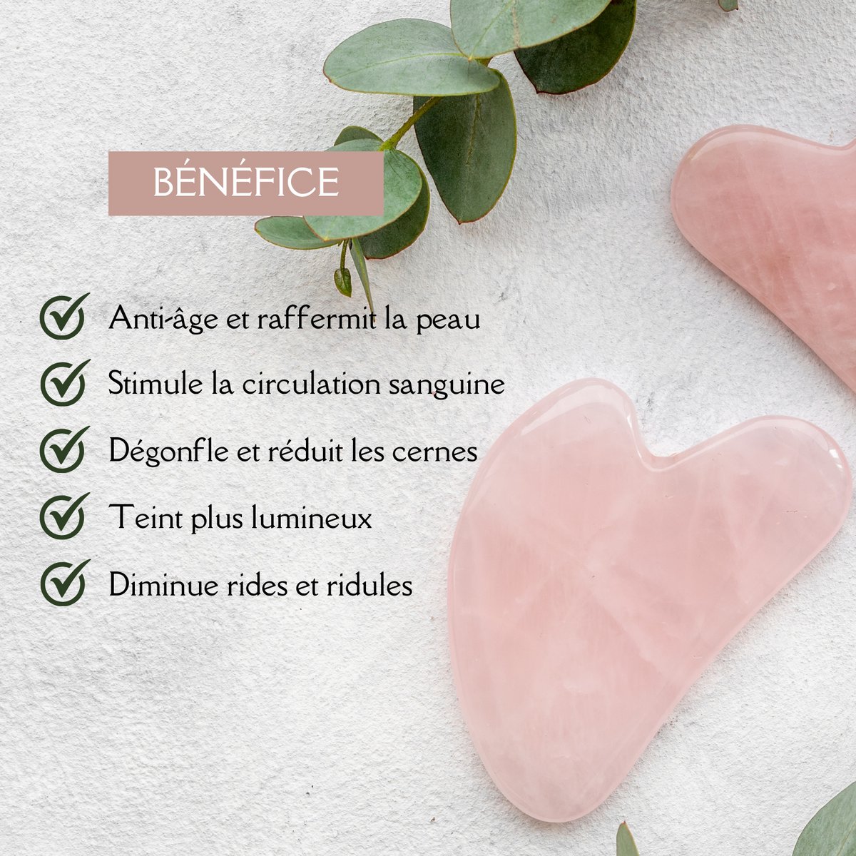Maska na oczy ThermoConfort i zestaw Gua Sha z kwarcu różowego – Termoterapia – Niezbędne akcesoria kosmetyczne – Kamień naturalny – Narzędzie do liftingu