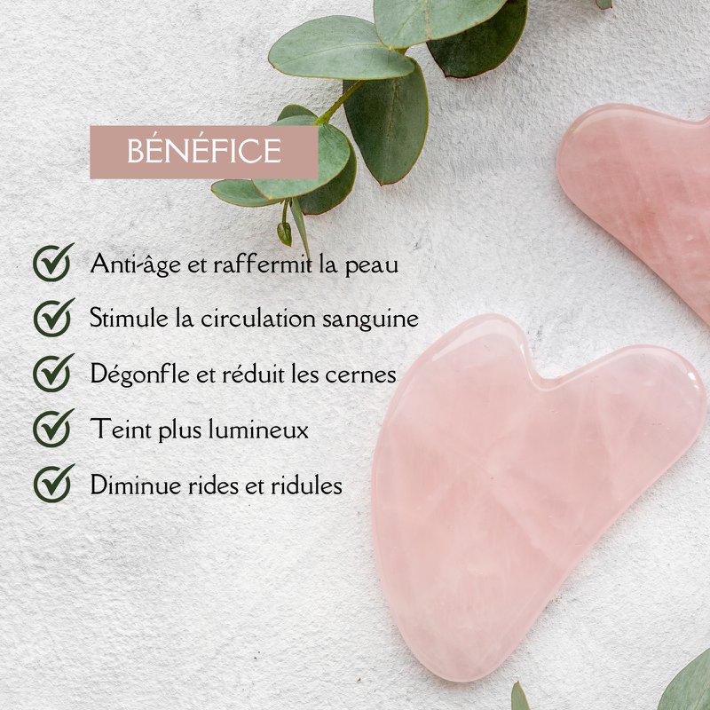 ThermoConfort Eye Mask og Rose Quartz Gua Sha Kit – Termoterapi – Essential Beauty Accessories – Natural Stone – Lifting Tool