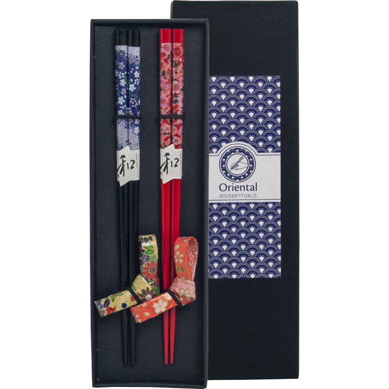 Edo Chopstick Set, 2 pair + stones, Flower Theme, giftbox