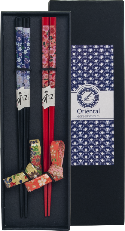 Edo Chopstick Set, 2 pair + stones, Flower Theme, giftbox