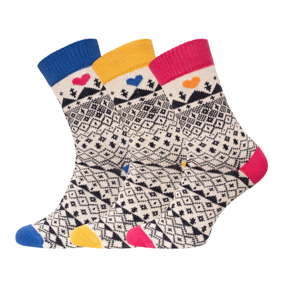 A few colorful casual socks made of cotton heart pattern