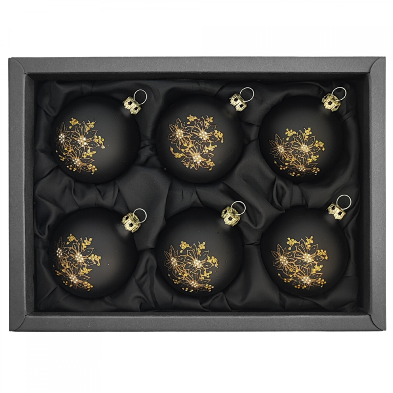 "Fleur de Noël noire" - Boules de Noël 6 cm noir mat