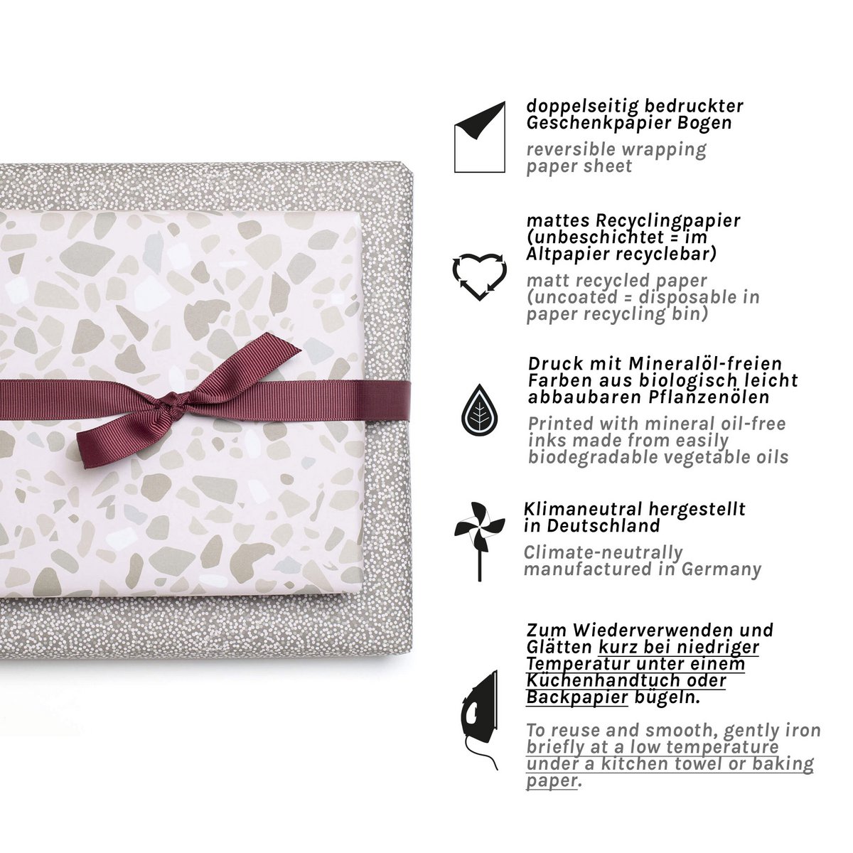 Papel de envoltura rosa con patrón de terrazo, regalos de embalaje al estilo boho, regalos de embalaje para mujeres, embalaje de regalo del día de la madre, boda de papel de envoltura