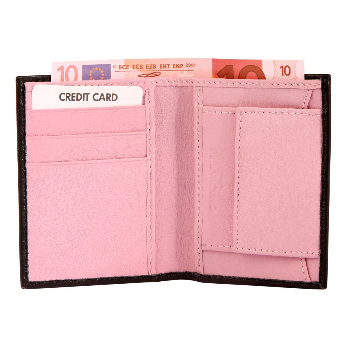 Stone Master Mini Money Exchange realizzato in vera pelle, formato di ritratto, nero/rosa