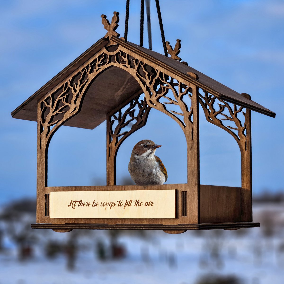 Handmade Wooden Bird Feeder, Outdoor Decor for Gardens, Patios, and Yards