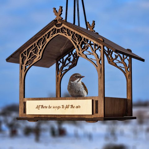 Handmade Wooden Bird Feeder, Outdoor Decor for Gardens, Patios, and Yards