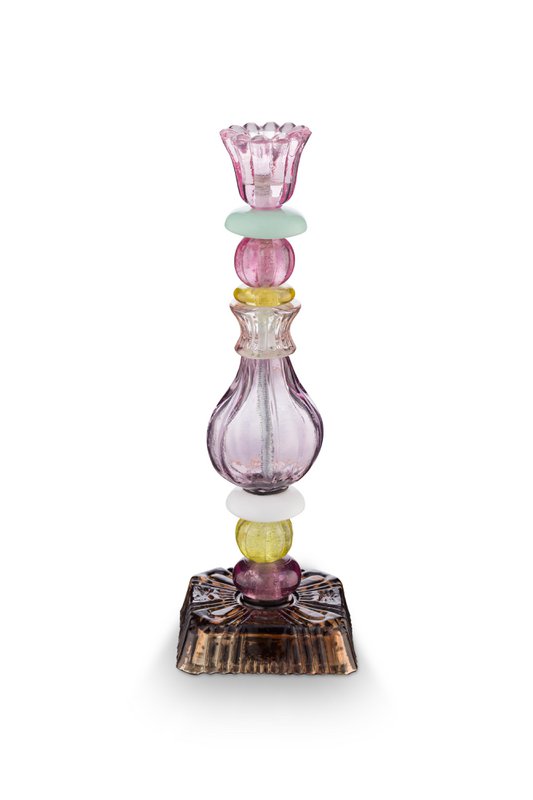 Candle Holder Glass Beads Lilac 28cm