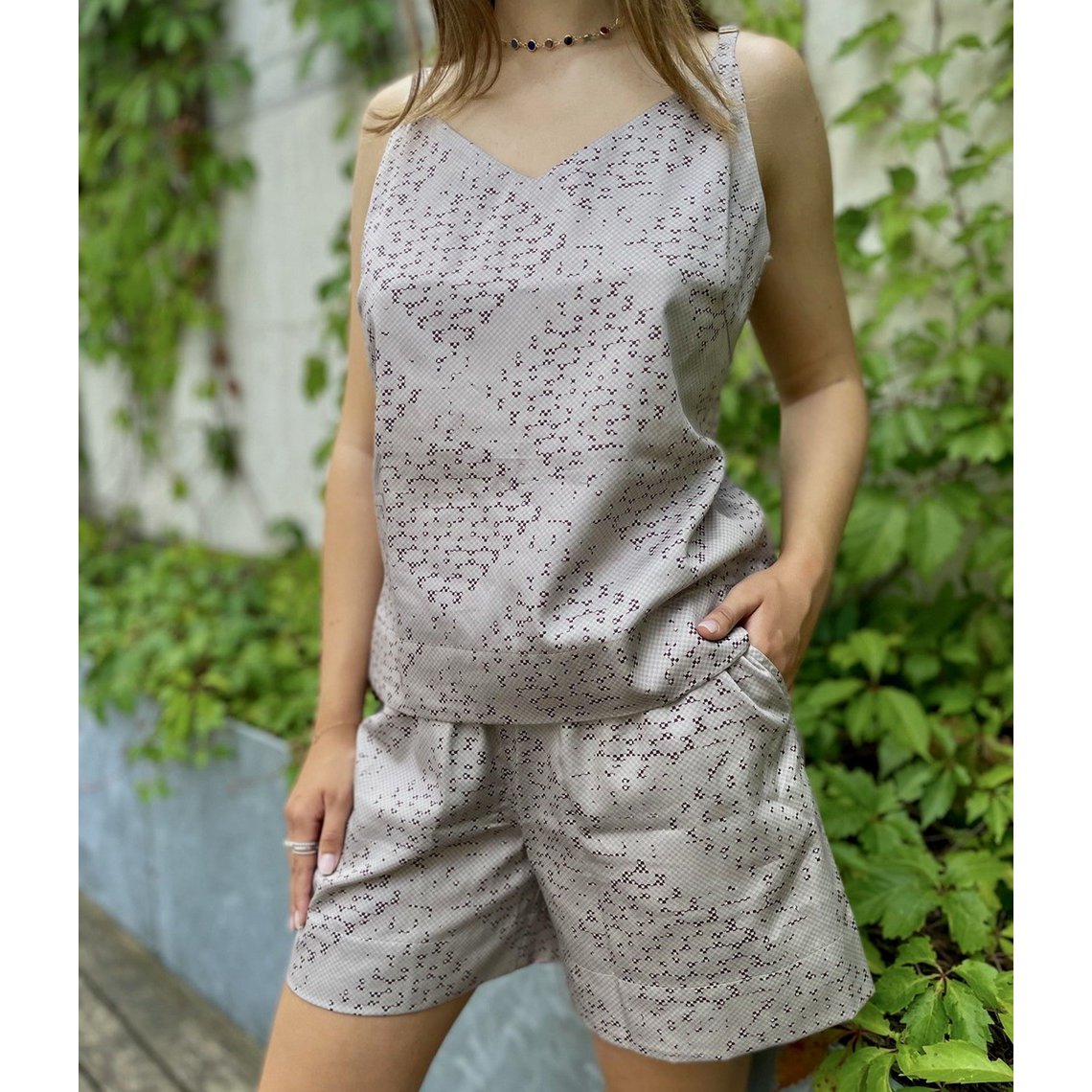 Conjunto dos piezas Mesh Almond (blusa+short)