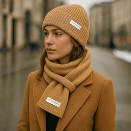 RB5004Z | Sharp set and cap in a mixed Made in Italy wool shirt. Camel color - single size