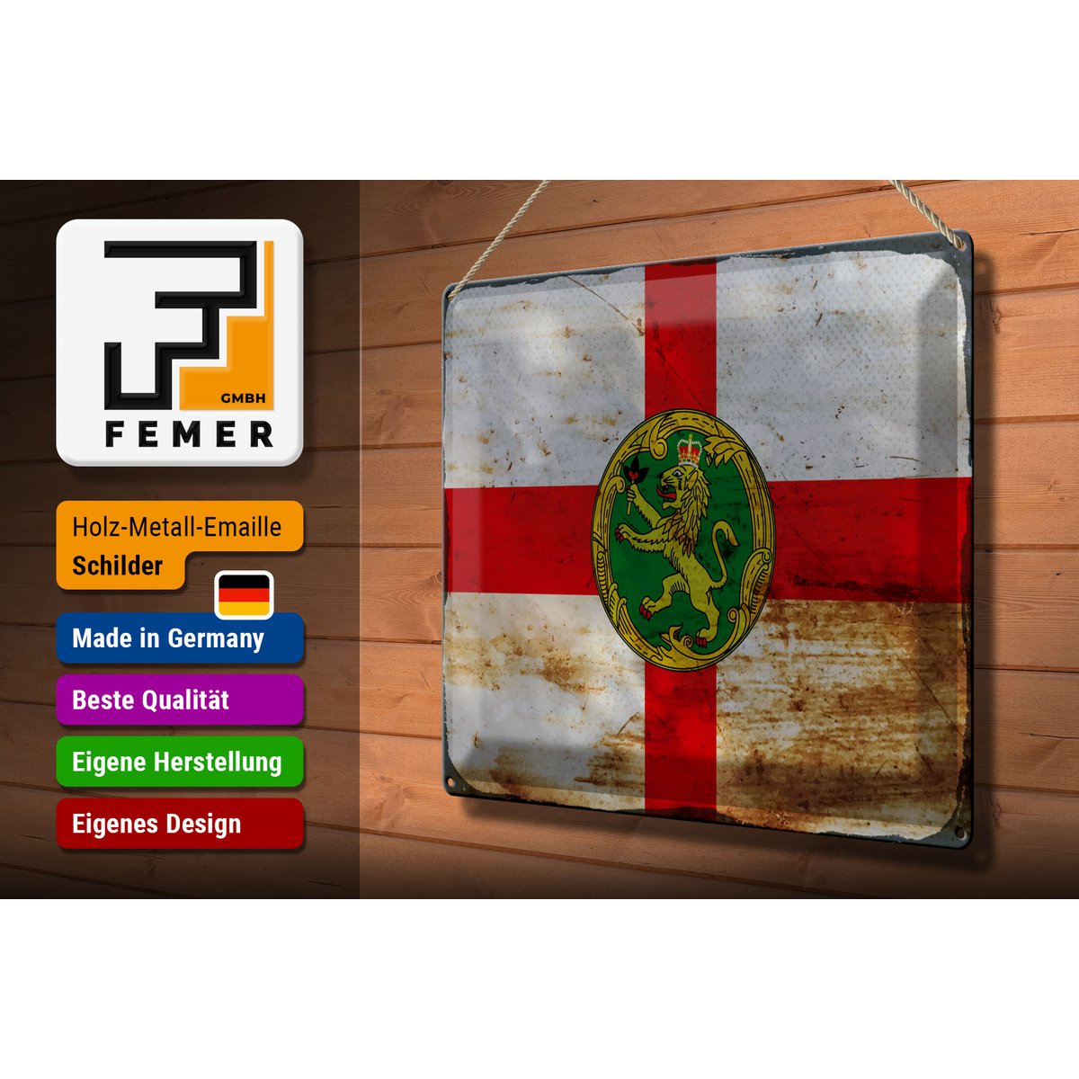 Tin Sign Flag Alderney 40x30cm Flag Alderney Rust