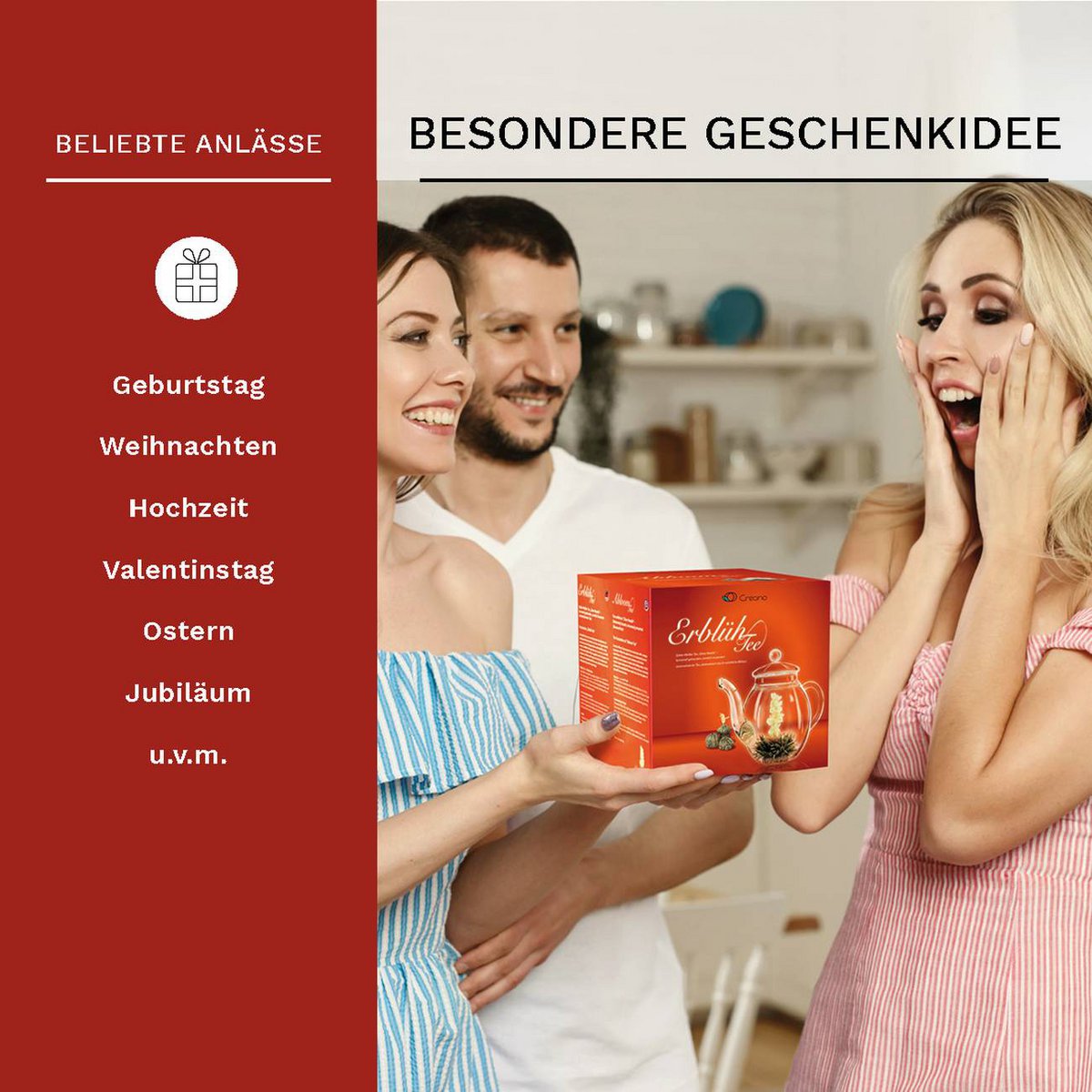 Creano ErblühTee-Geschenkset mit Glaskanne, 6 Sorten
