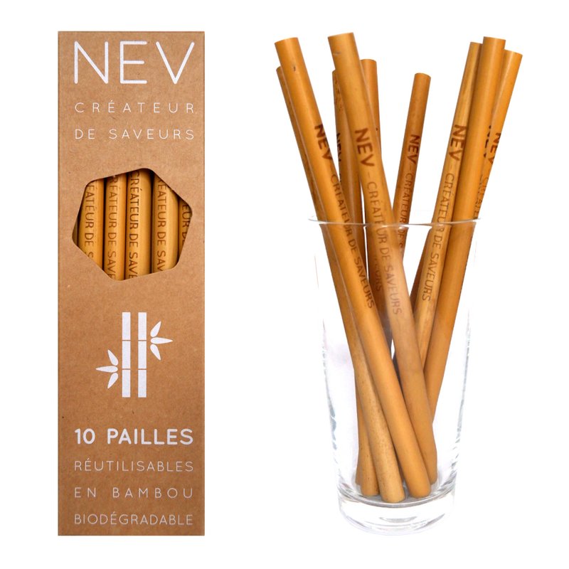 Set de 10 pailles en bambou naturel