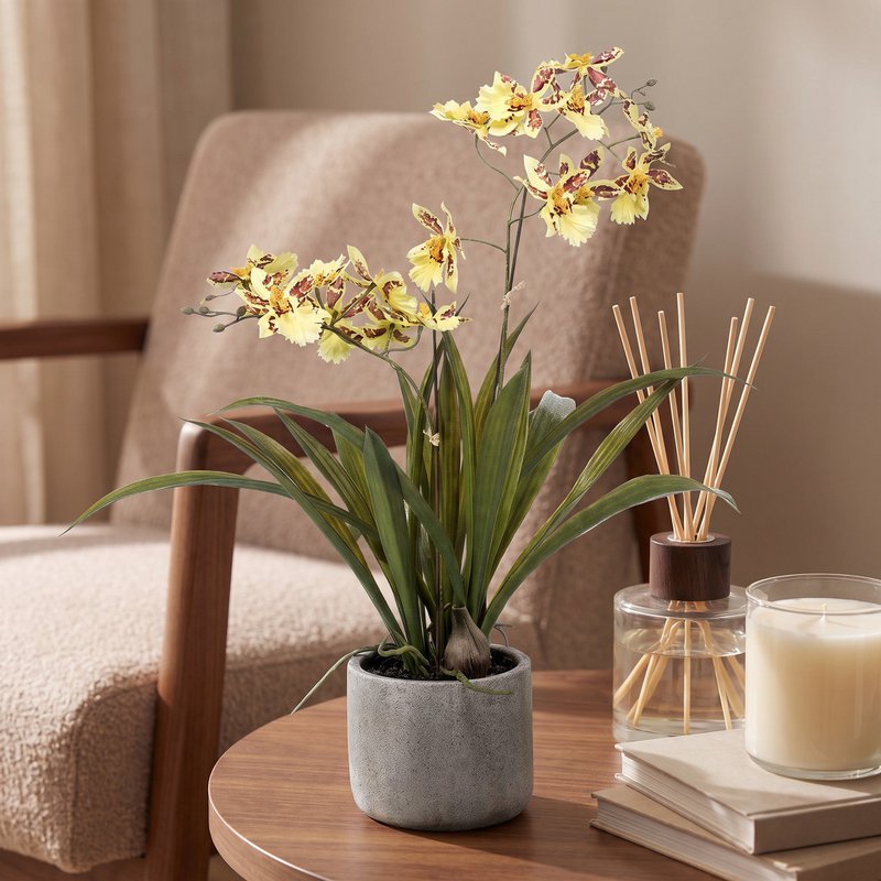 Plante artificielle - Orchidée - Jaune - 45cm