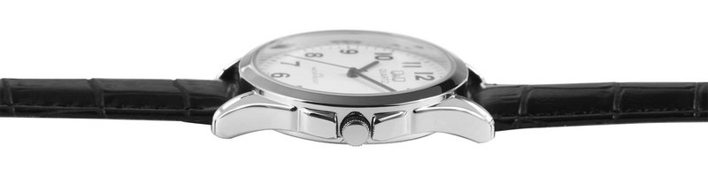 Q&Q men's watch, imitation leather strap, Ø 39 mm, black/silver